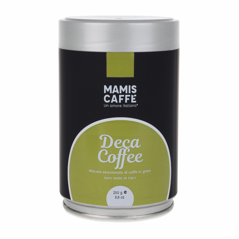 Schwarze Produktverpackung Mami´s Caffè Deca Coffee 250 g Bohnen Dose