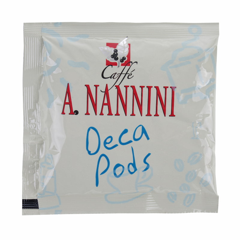 Weiße Produktverpackung Nannini entkoffeiniert Pads 18 Stueck