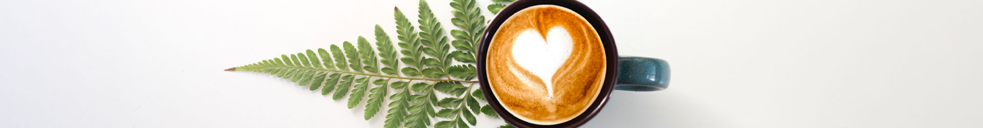 Latte-Art-Herz Cappuccino auf Farnblatt