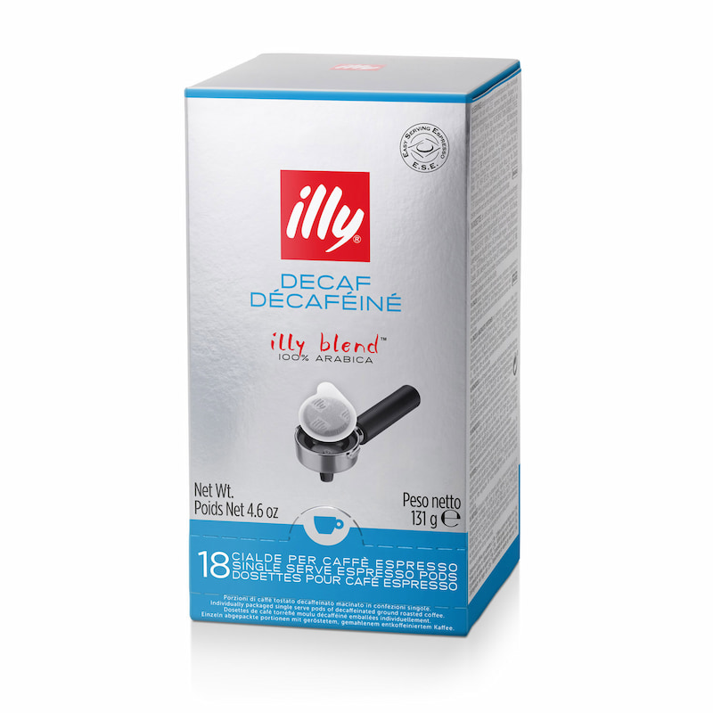 Silberne Produktverpackung Illy Decaffeinato E.S.E. Pads 18 Stueck