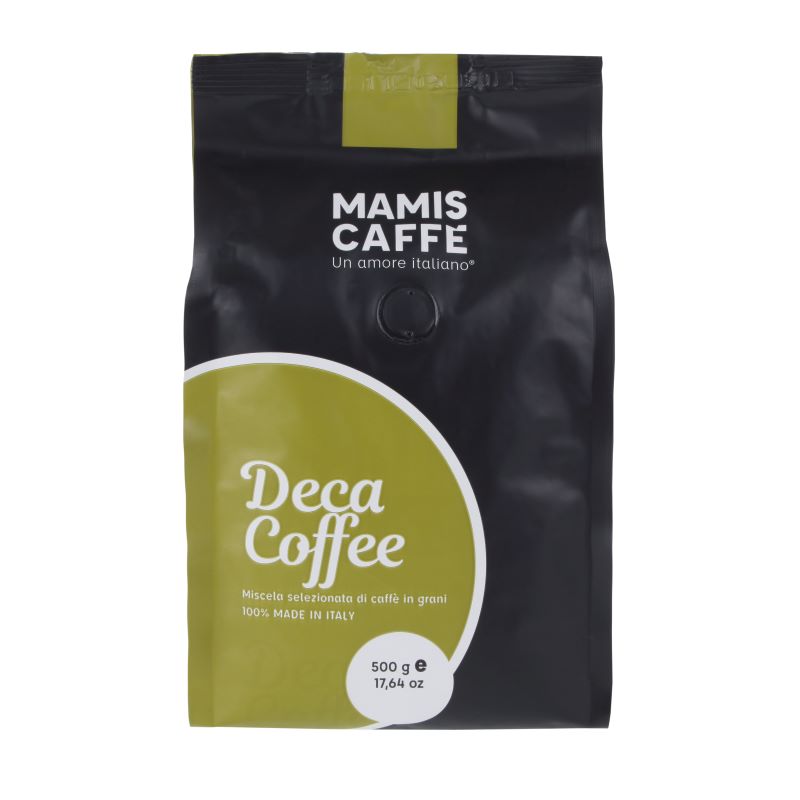 Grün schwarze Produktverpackung Mami's Caffè Deca Coffee 500 g Bohnen