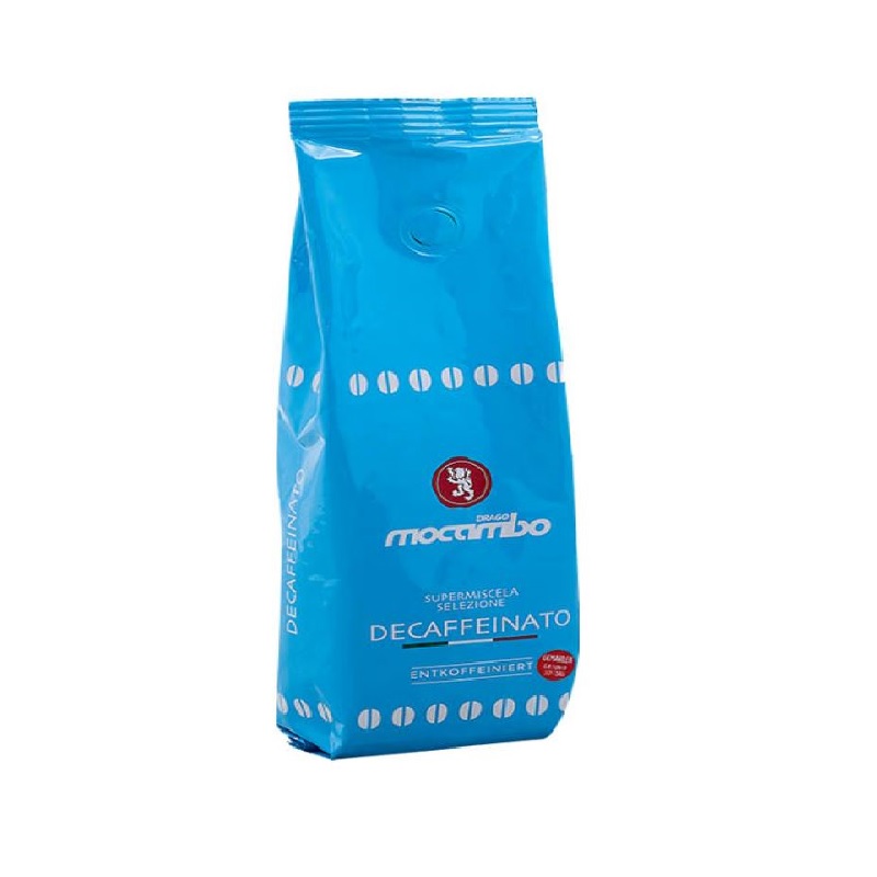 Blaue Produktverpackung Mocambo Decaffeinato 250 g gemahlen