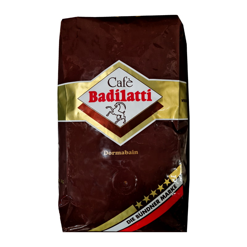 Dunkelbraune Produktverpackung Badilatti Dormabain entkoffeiniert ganze Bohne 1000 g