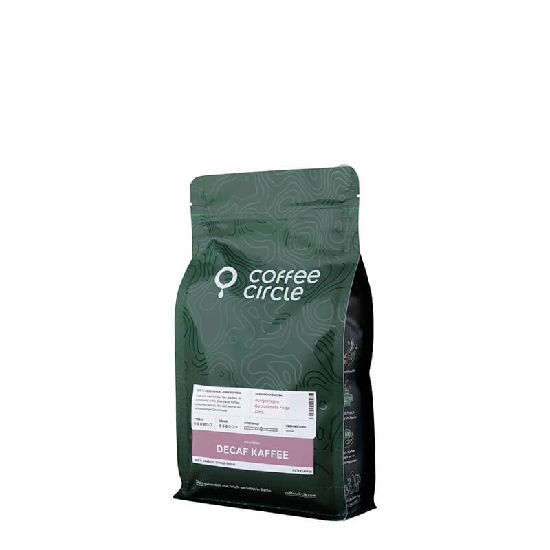 Schwarze Produktverpackung Coffee Circle Decaf Filterkaffee 250 g Bohnen