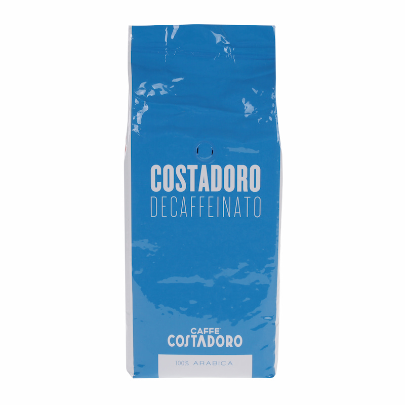 Himmelblaue Produktverpackung Costadoro Decaffeinato 1000 g Bohnen