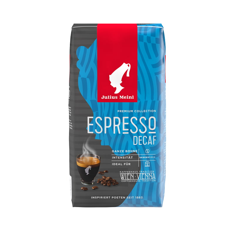 Blaue Produktverpackung Julius Meinl Premium Espresso Decaf 250 g Bohnen