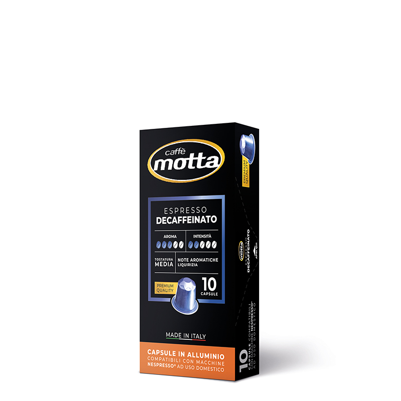 Schwarze Produktverpackung Caffè Motta Decaffeinato Nespresso® Kapseln 10 Stück
