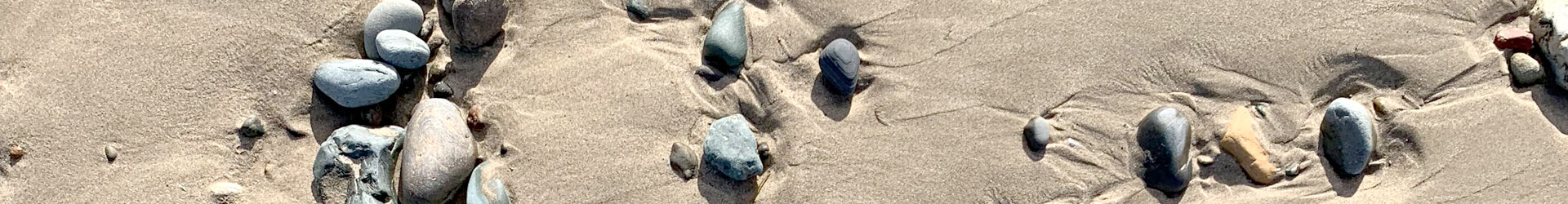 verschiedene Kieselsteine liegen am Strand